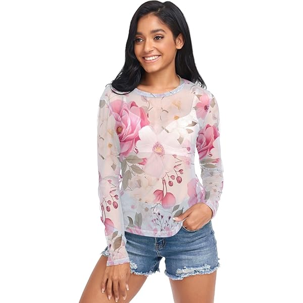 トップス PINK RIBBON SEE-THROUGH TOPS(ROUND NECK) Amazon.com: JULYTO Women's Mesh Long Sleeve Top Pink Ribbon